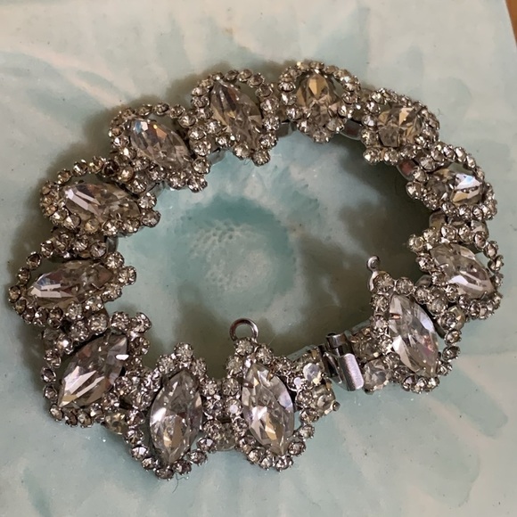 Albert Weiss Silver Vintage Rhinestone Marquise Stone Statement Wedding Bracelet - Picture 1 of 17